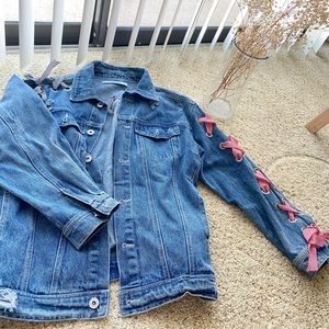 Zara vintage Jean jacket oversized ribbon detail